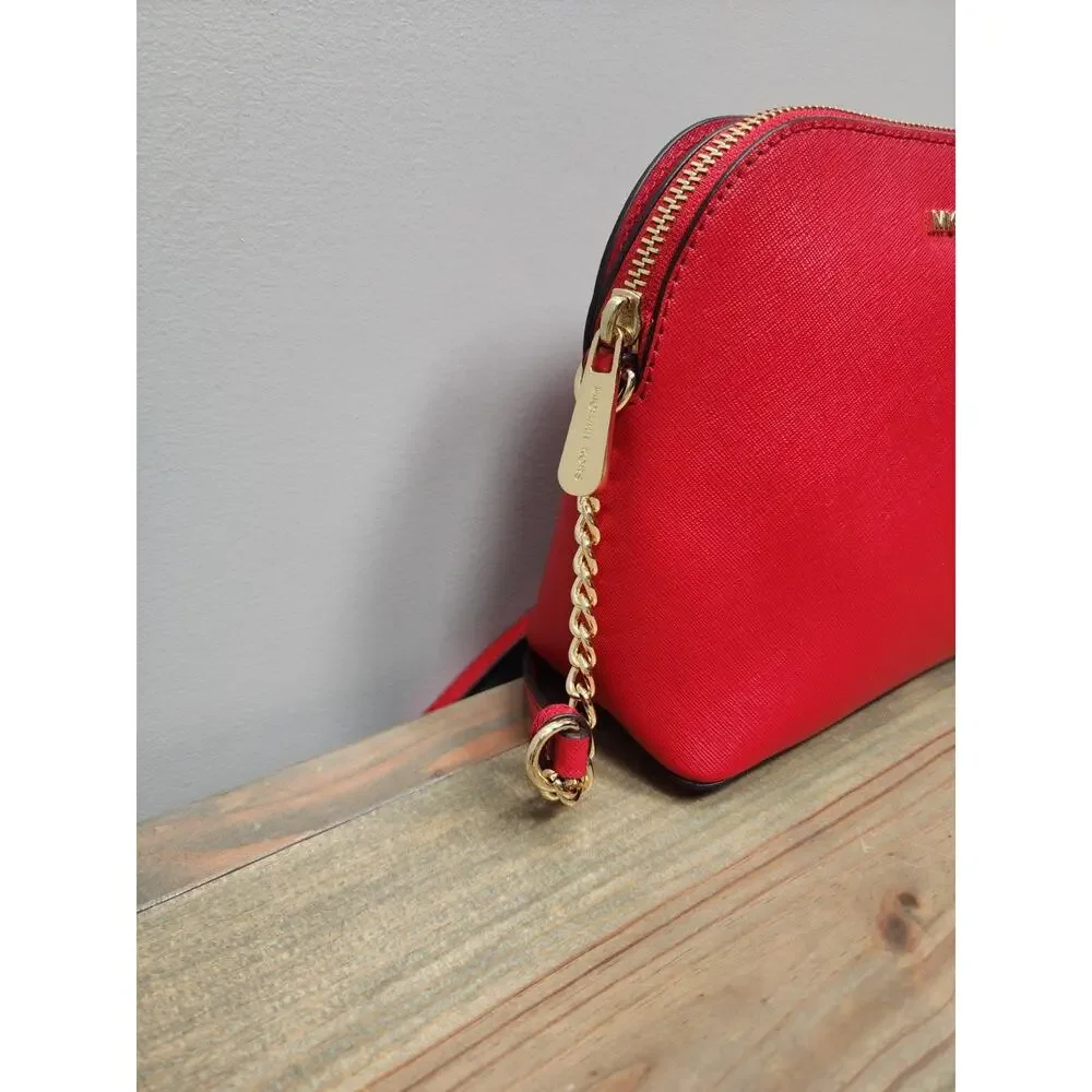 Michael Kors Cindy Crossbody Bag Red Saffiano Leather Chain Strap Small Purse